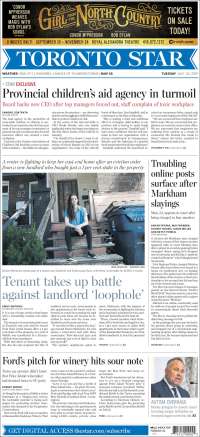 Portada de The Toronto Star (Canada)