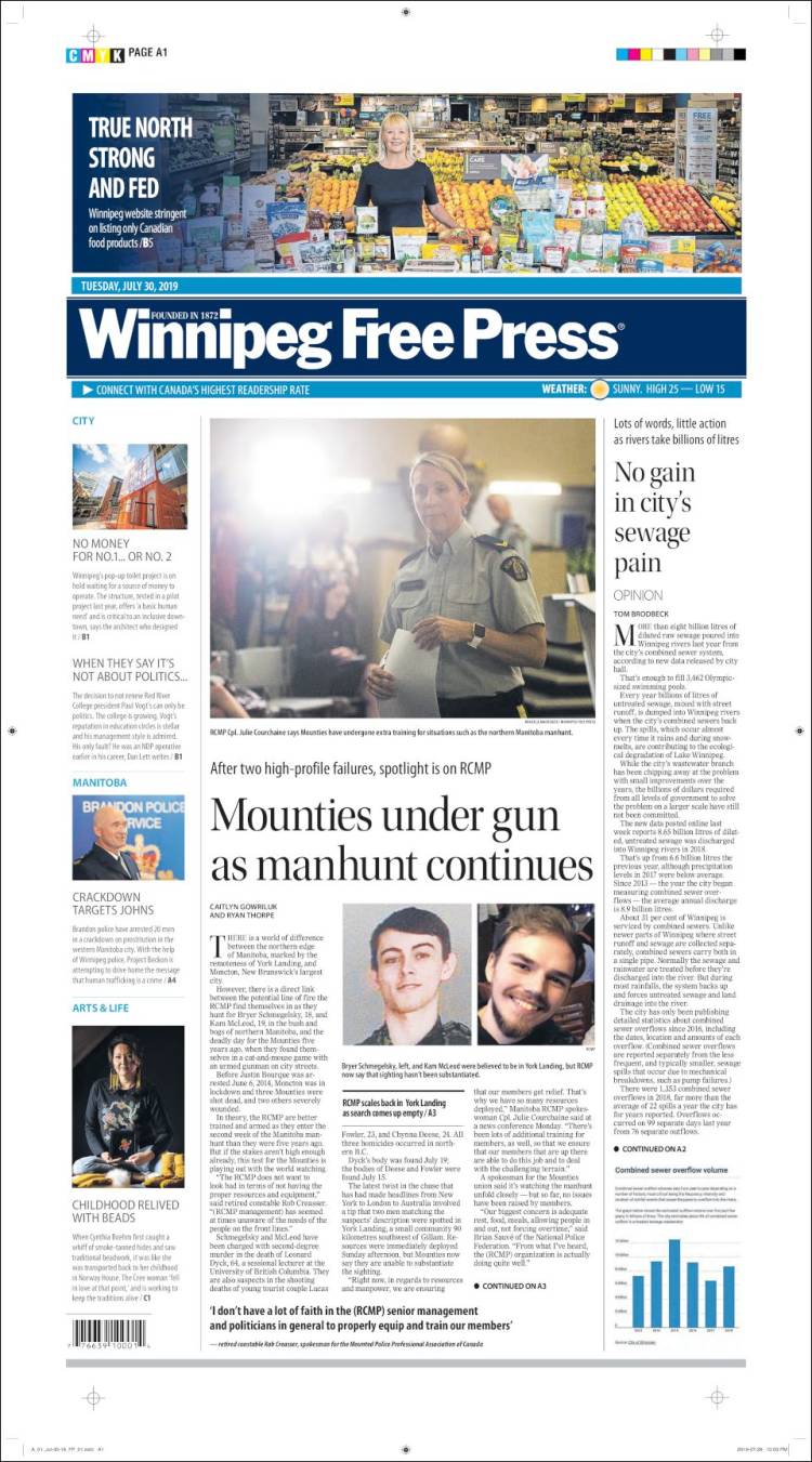 Portada de Winnipeg Free Press (Canada)