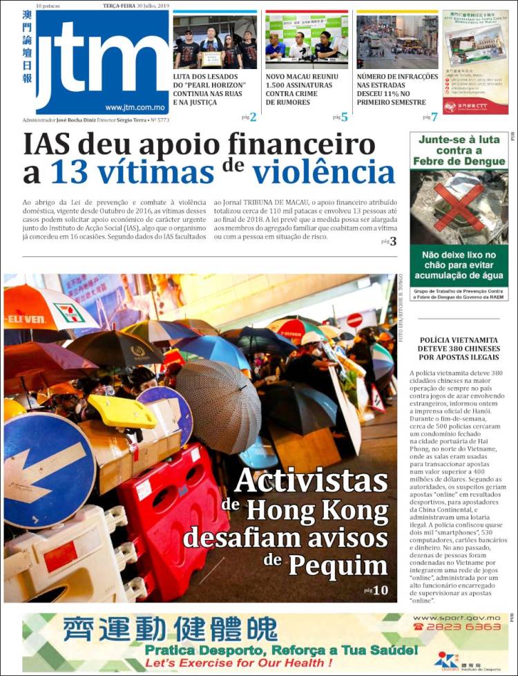 Portada de Jornal Tribuna de Macau (China)