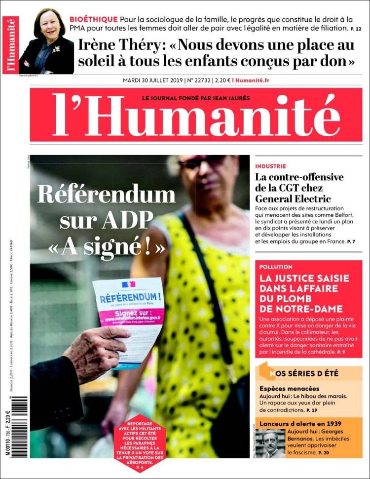 Portada de l'Humanite (France)