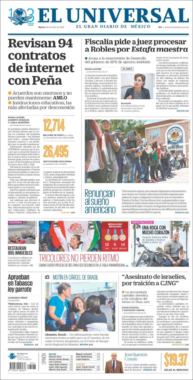 Portada de El Universal (Mexico)