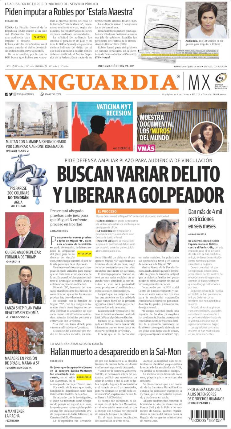 Portada de Vanguardia (Mexico)