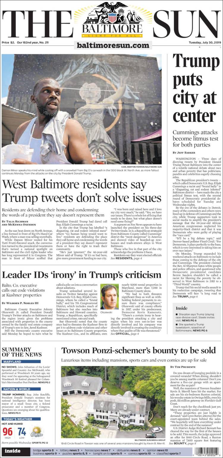 Portada de The Baltimore Sun (États-Unis)