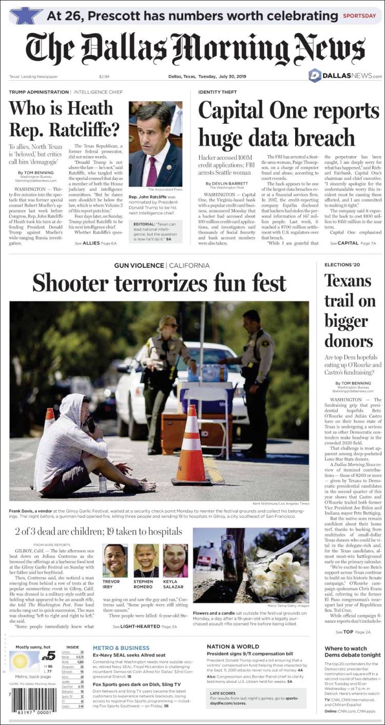 Portada de Dallas Morning News (États-Unis)