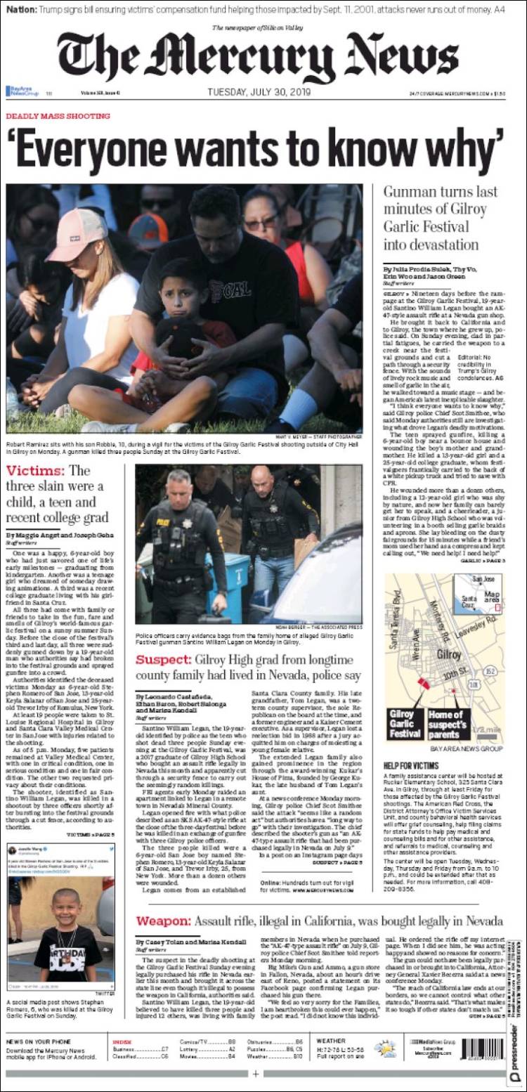 Portada de San Jose Mercury News (États-Unis)