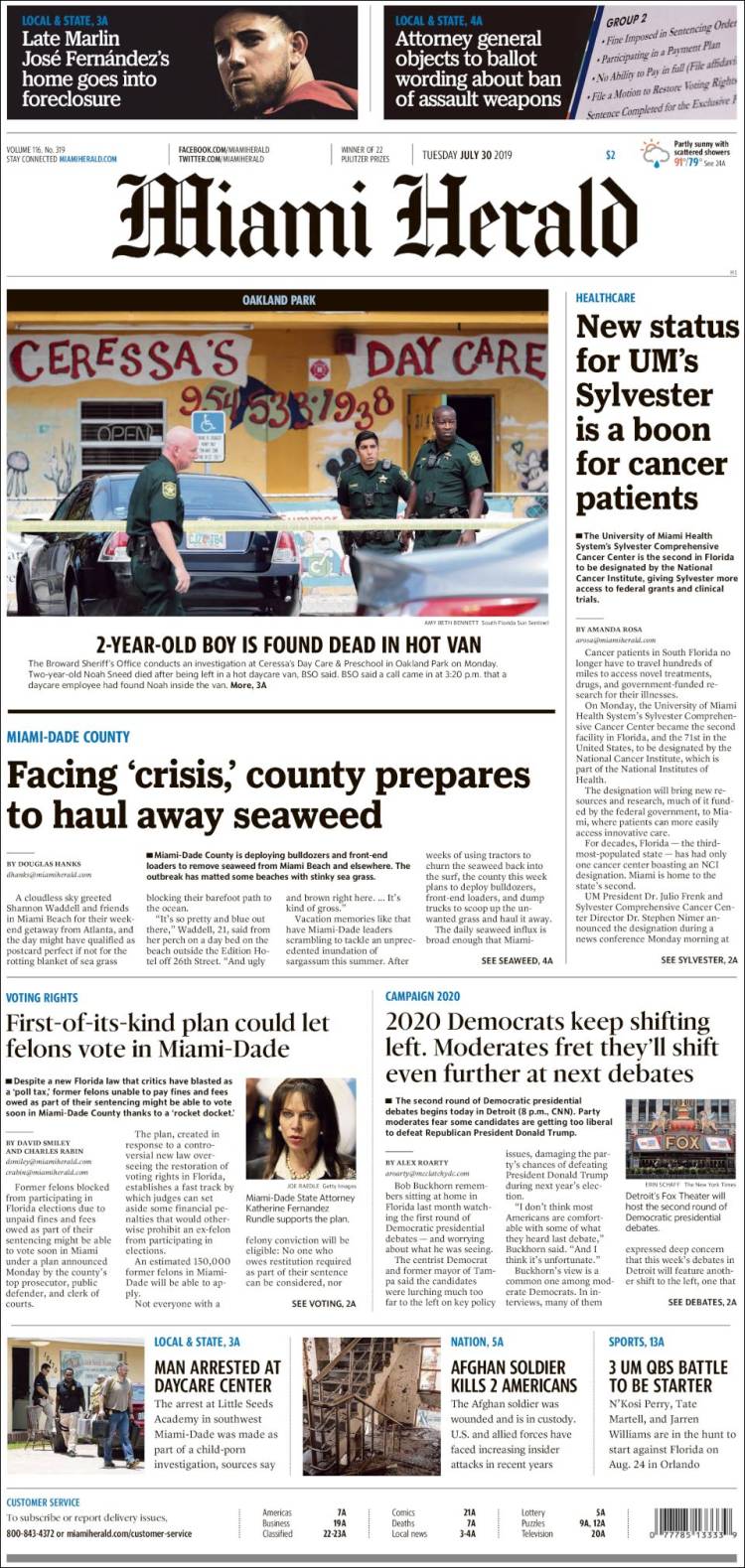 Portada de Miami Herald (États-Unis)