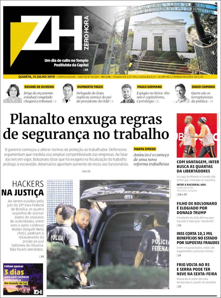 Portada de Zero Hora (Br&eacute;sil)