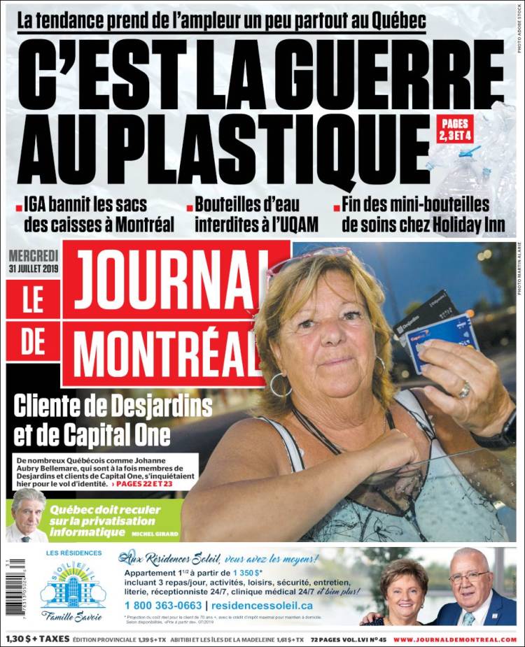 Portada de Le Journal de Montréal (Canadá)