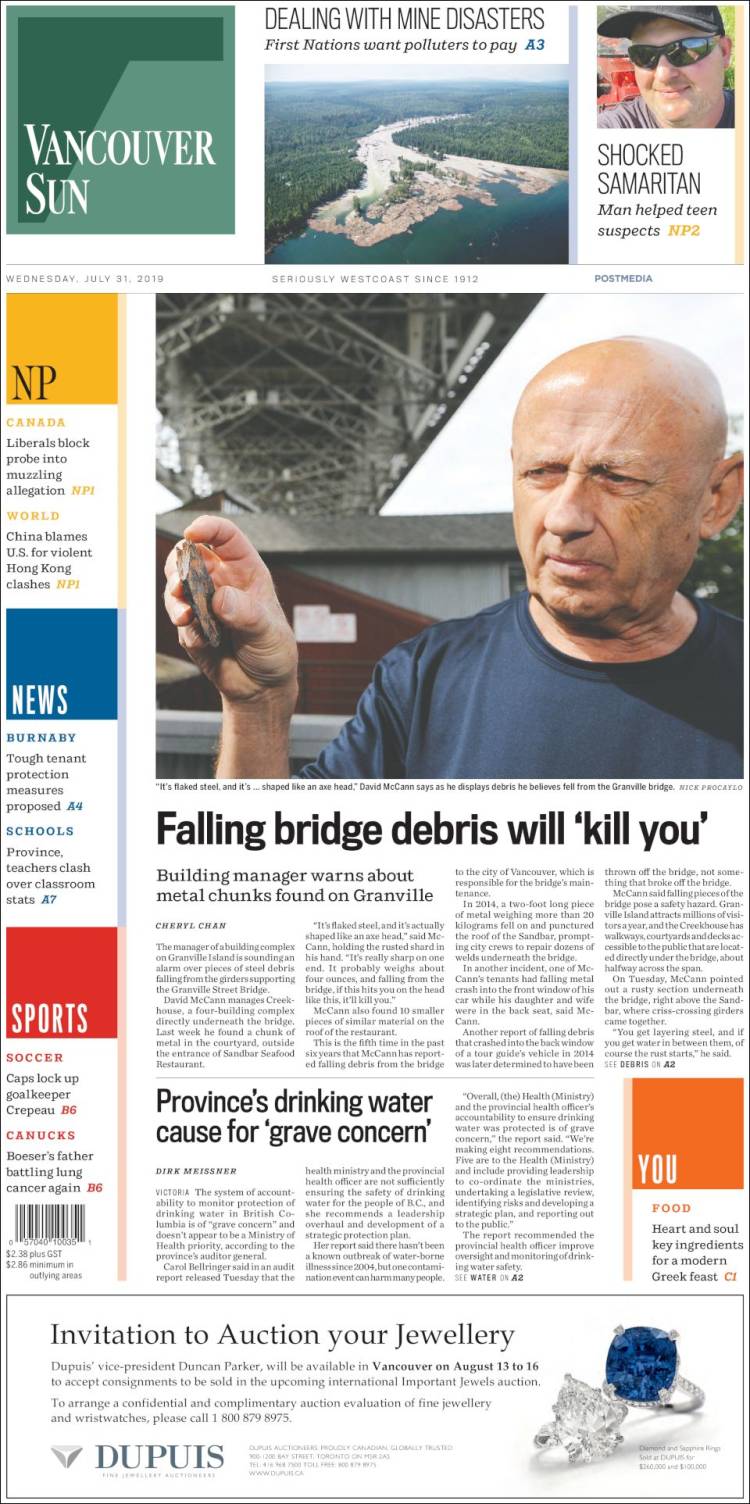 Portada de The Vancouver Sun (Canadá)