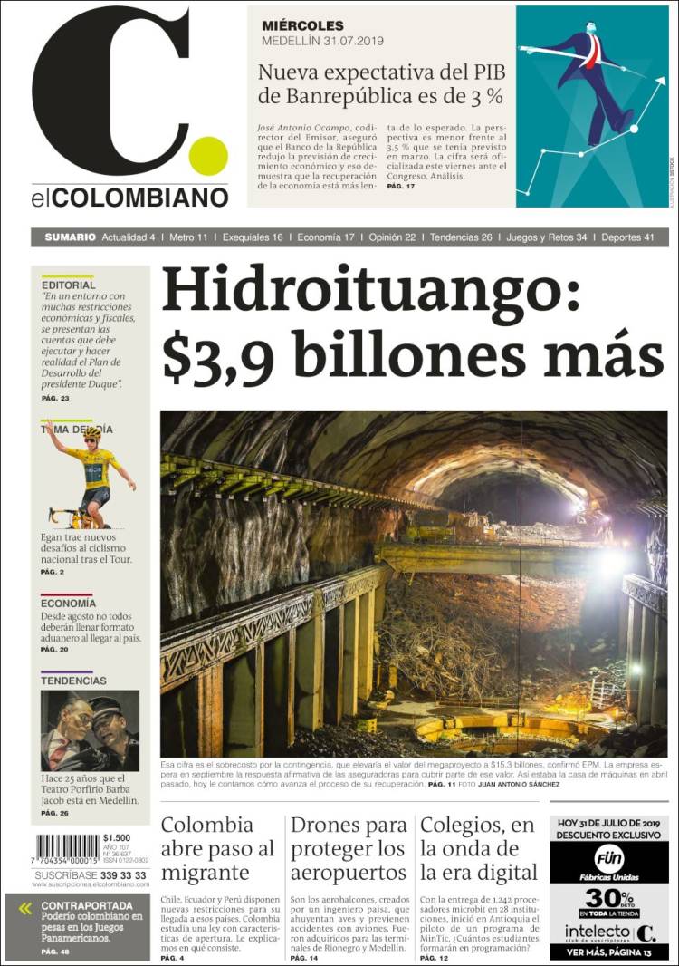 Portada de El Colombiano (Colombia)