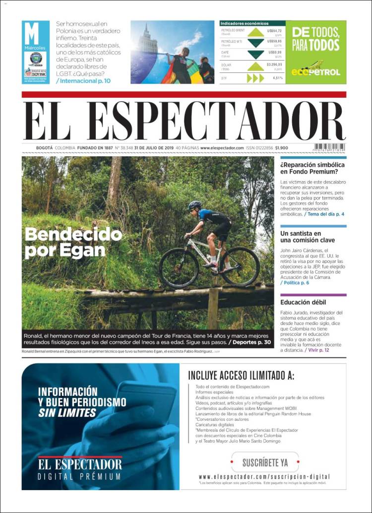 Portada de El Espectador (Colombia)