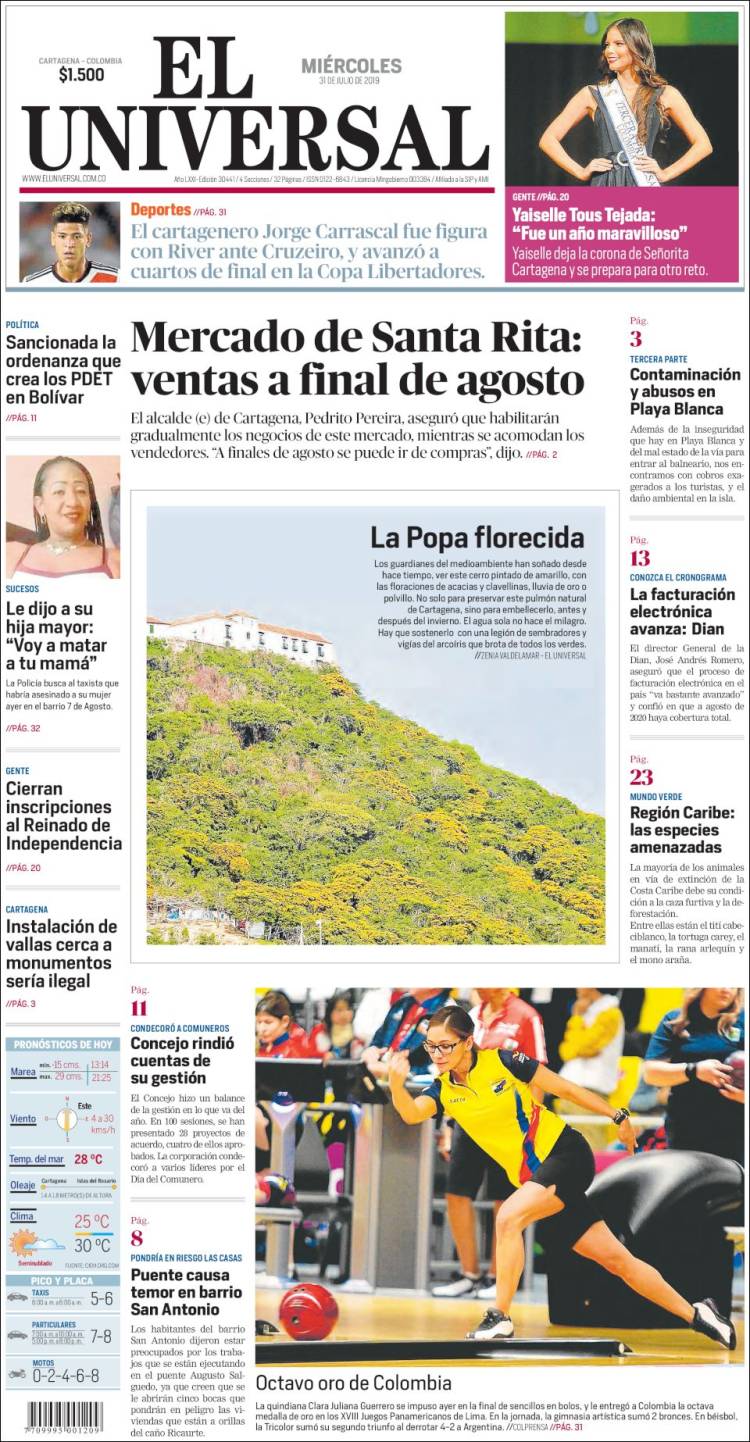 Portada de El Universal (Colombia)