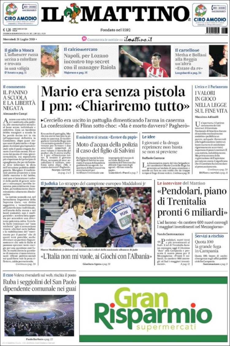 Portada de Il Mattino (Italie)