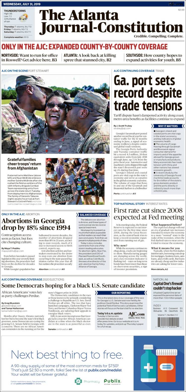 Portada de The Atlanta Journal-Constitution (USA)