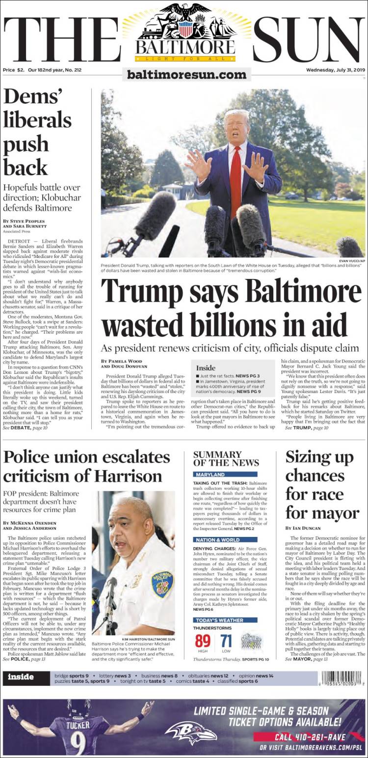 Portada de The Baltimore Sun (USA)