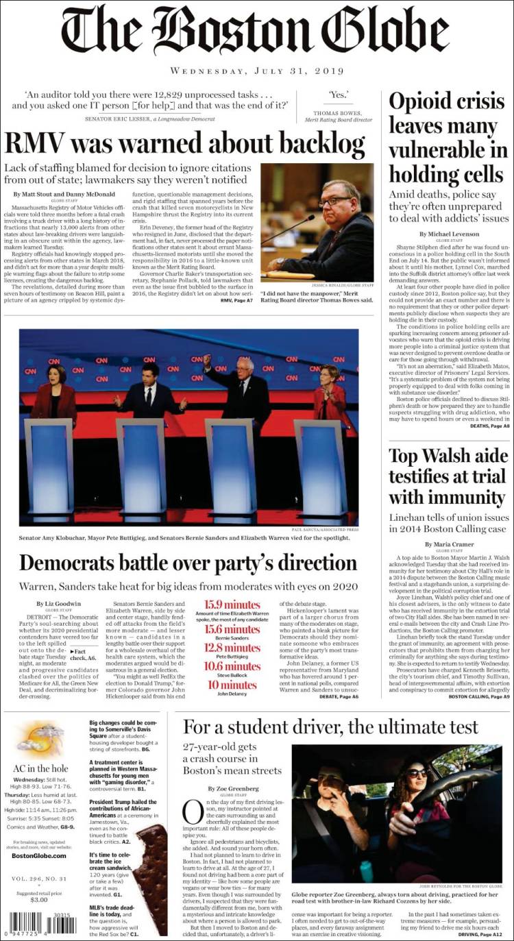 Portada de Boston Globe (USA)