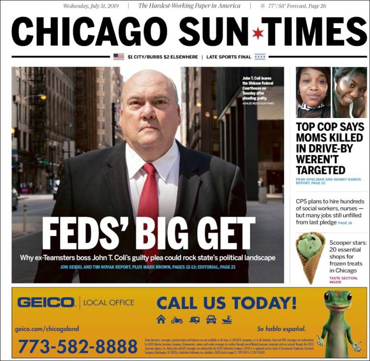 Portada de Chicago Sun-Times (USA)