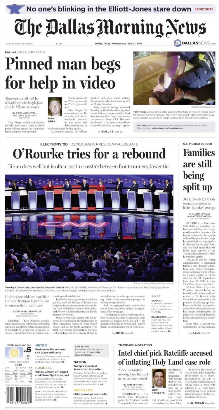 Portada de Dallas Morning News (USA)