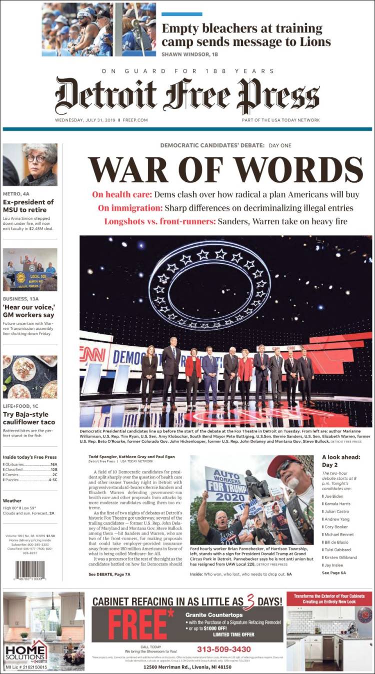 Portada de Detroit Free Press (&Eacute;tats-Unis)