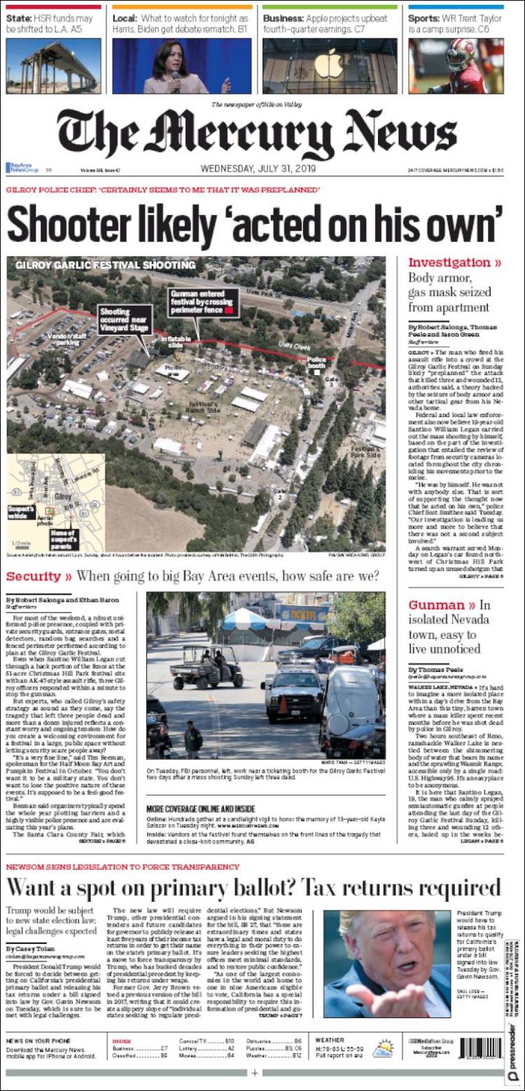 Portada de San Jose Mercury News (USA)