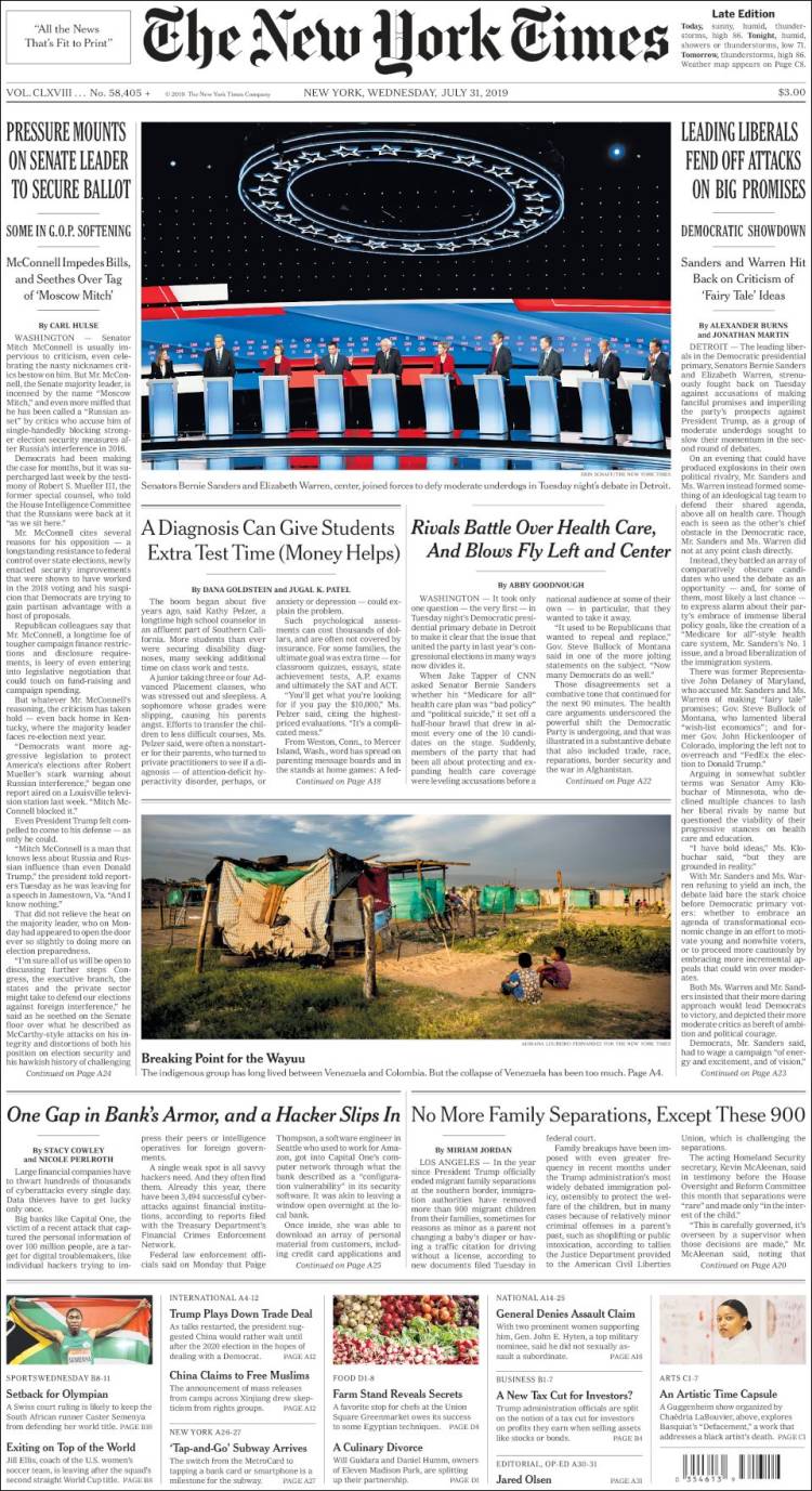 Portada de New York Times (USA)