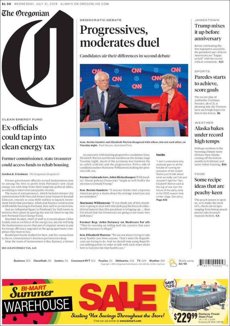 Portada de The Oregonian (USA)