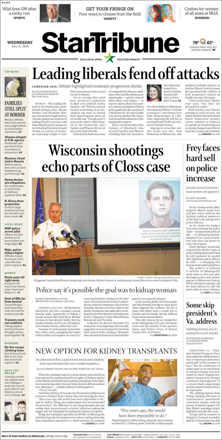 Portada de Star Tribune (USA)