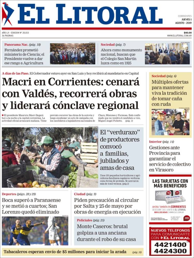 Portada de El Litoral Corrientes (Argentina)