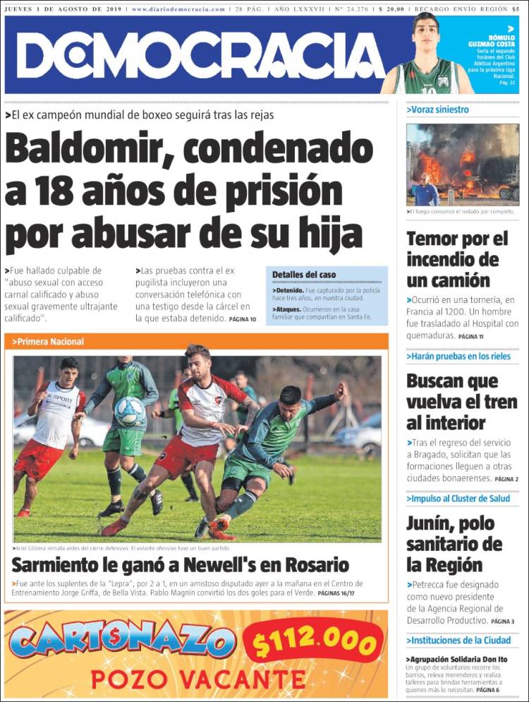 Portada de Diario Democracia (Argentina)