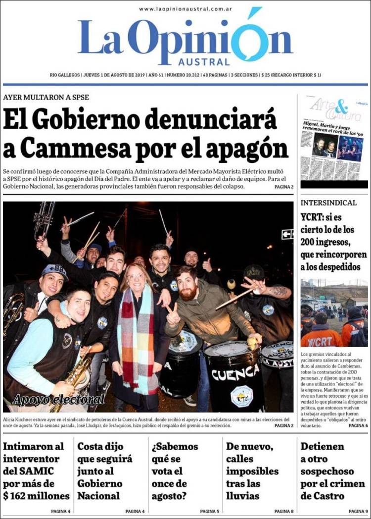 Portada de La Opinión Austral (Argentina)