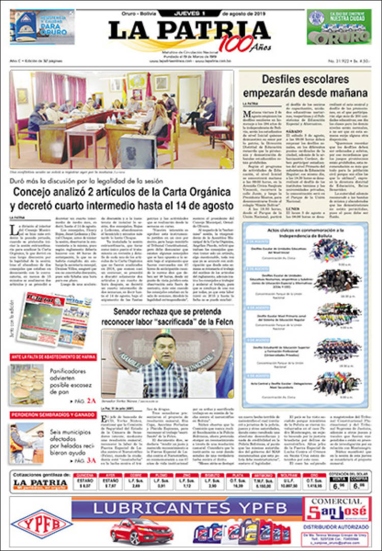 Portada de La Patria (Bolivia)