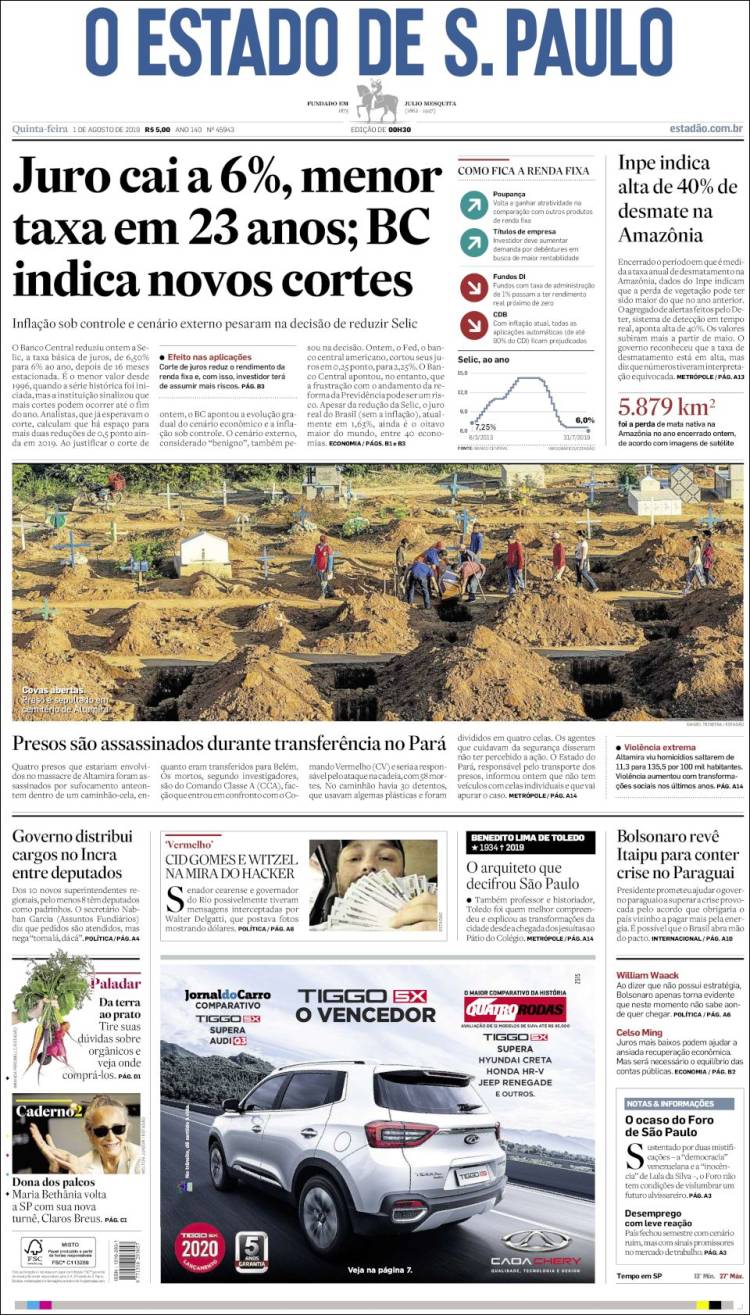 Portada de O Estado de São Paulo (Brasil)