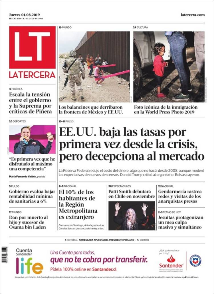 Portada de La Tercera (Chile)