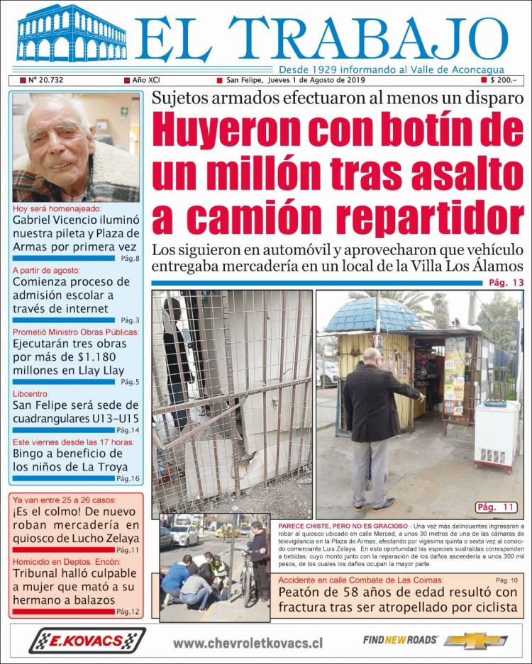 Portada de El Trabajo (Chile)