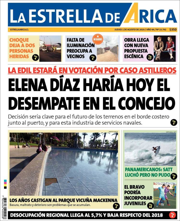 Portada de La Estrella de Arica (Chile)