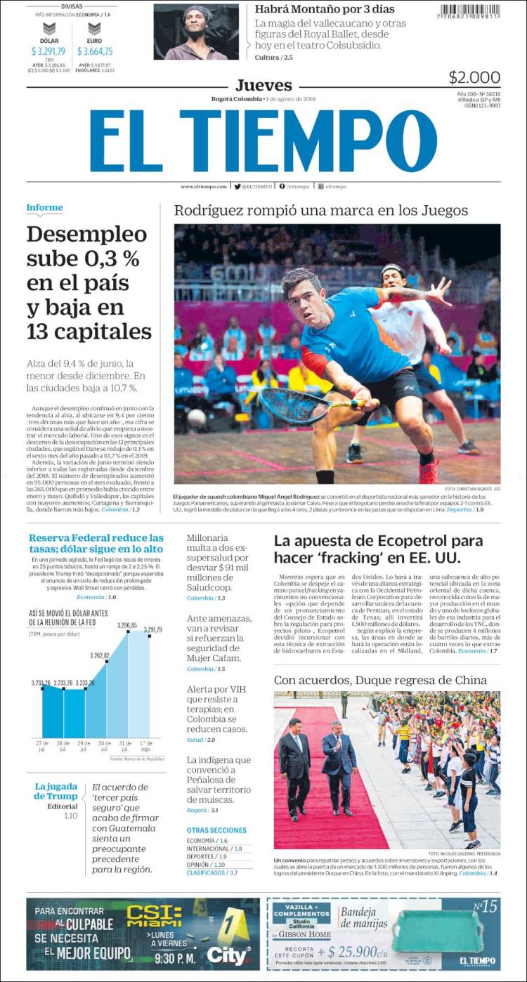 Portada de El Tiempo (Colombia)