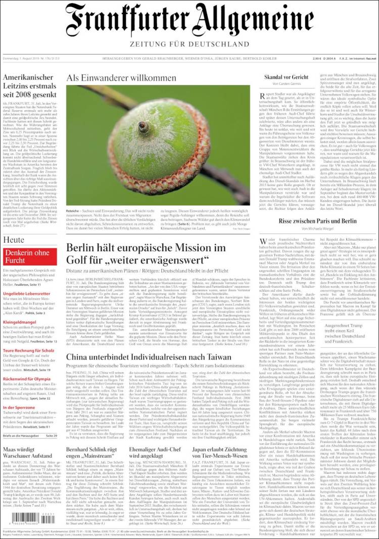 Portada de Frankfurter Allgemeine (Alemania)