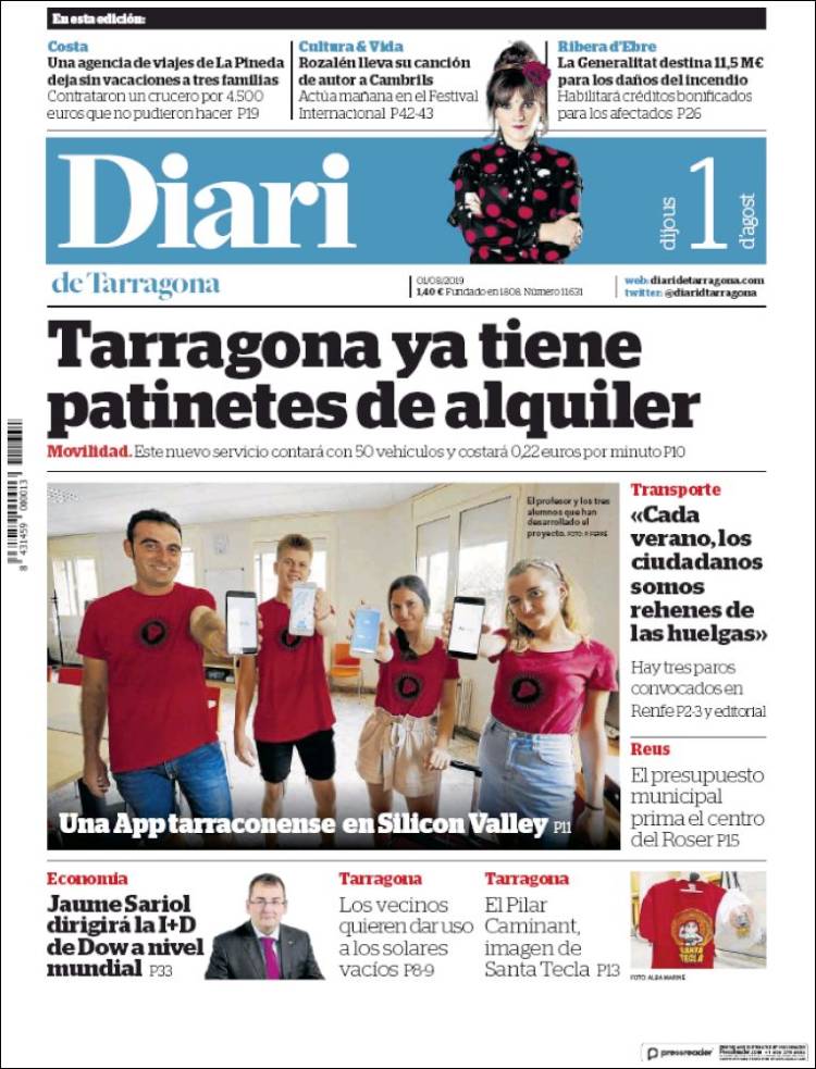 Portada de Diari de Tarragona (Espa&ntilde;a)