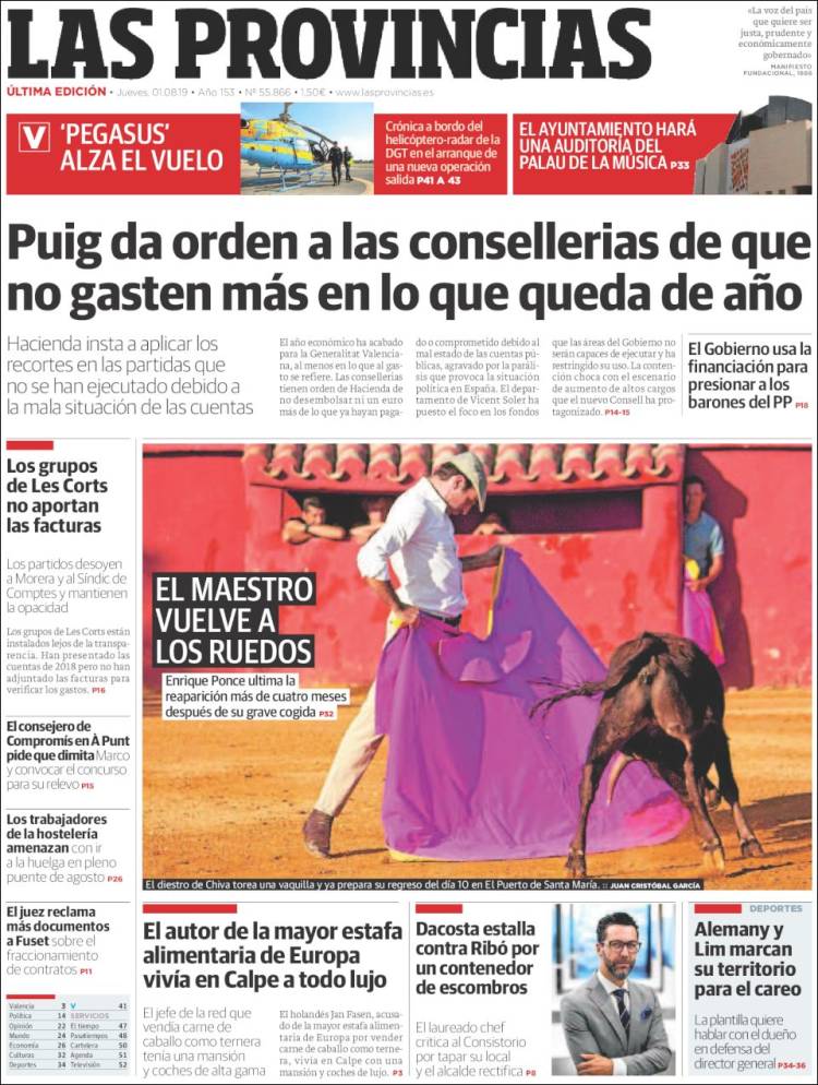 Portada de Las Provincias (Espa&ntilde;a)