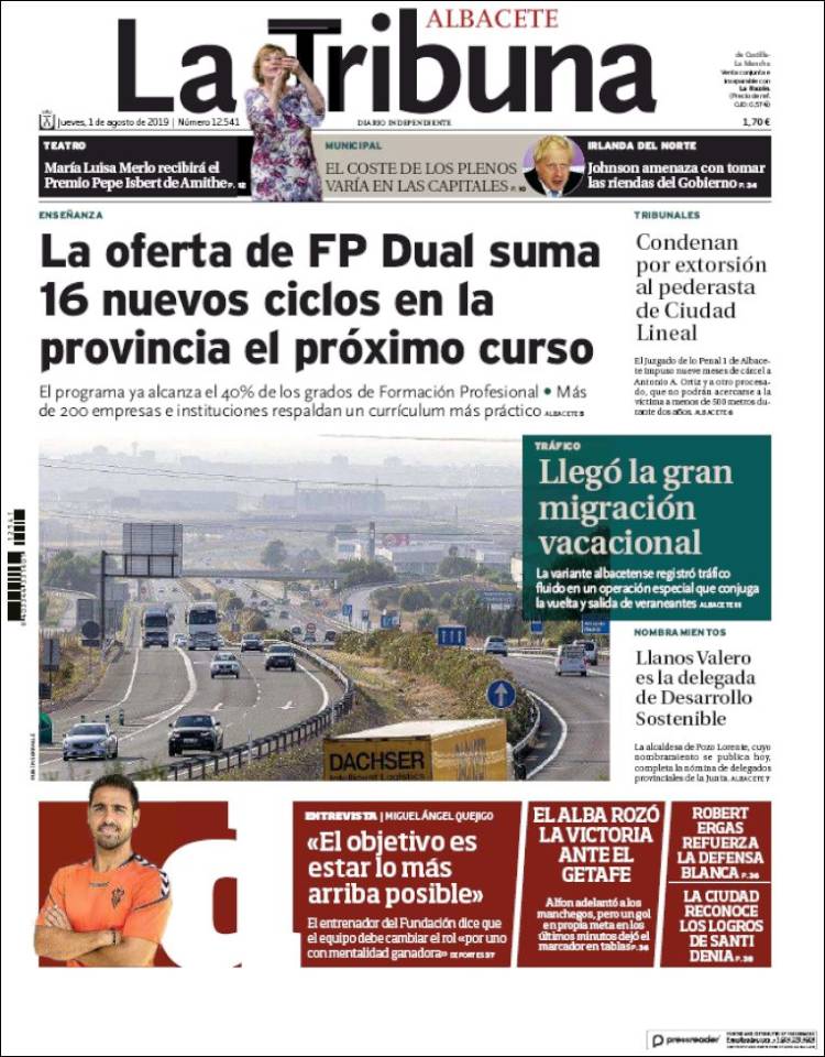 Portada de La Tribuna de Albacete (Espa&ntilde;a)