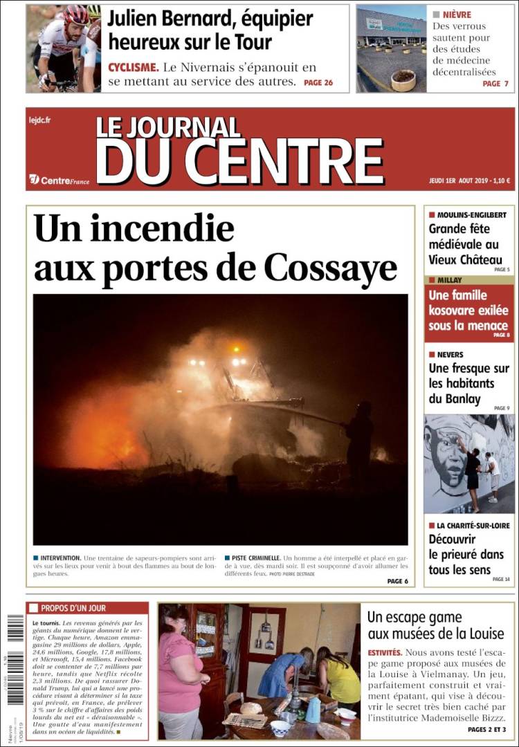 Portada de Le Journal du Centre (Francia)