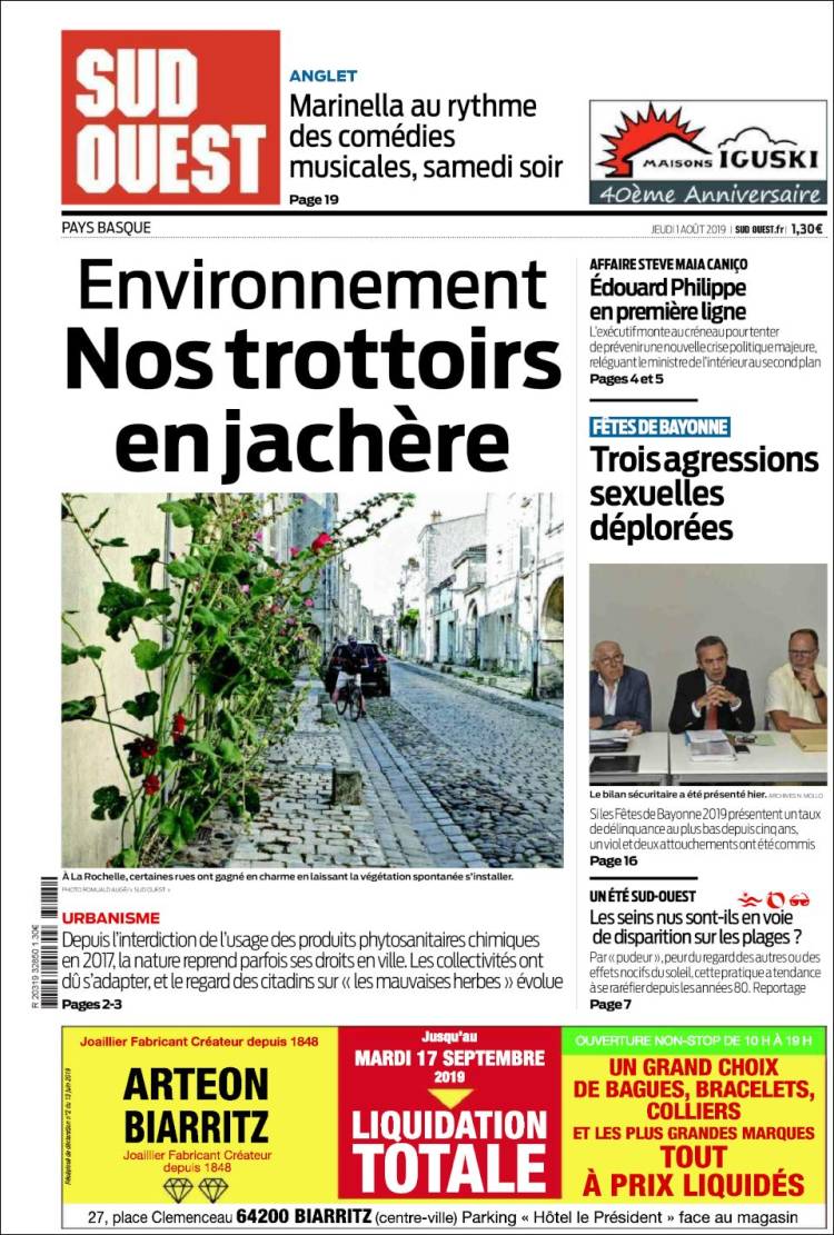 Portada de Sud Ouest (Francia)