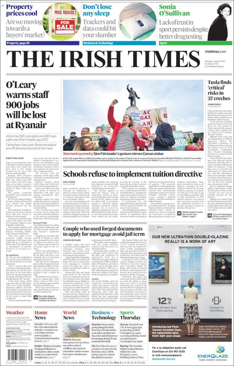 Portada de Irish Times (Irlanda)