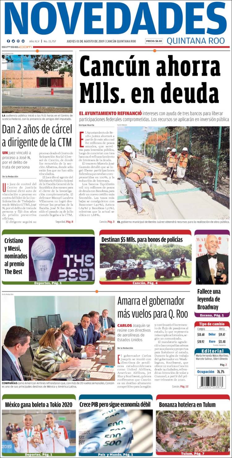 Portada de Novedades de Quintana Roo (México)