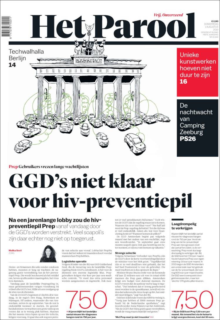 Portada de Het Parool (Pa&iacute;ses Bajos)