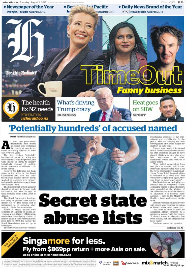 Portada de The New Zealand Herald (Nueva Zelanda)