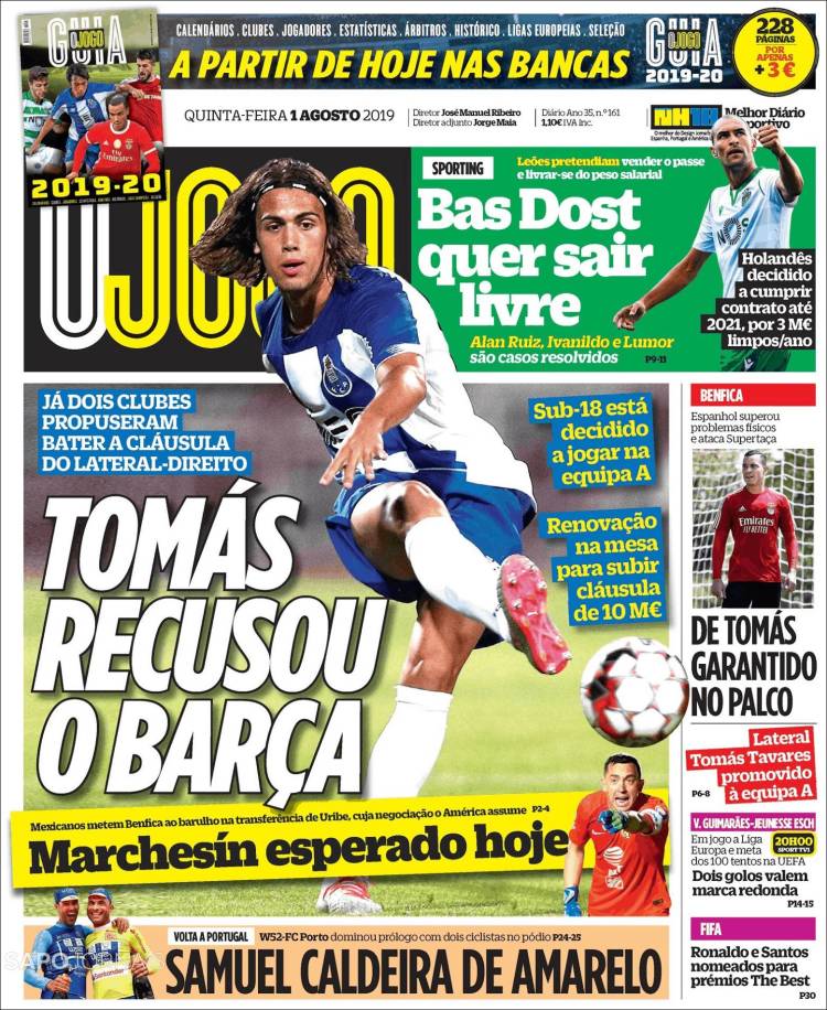 Portada de O Jogo (Portugal)