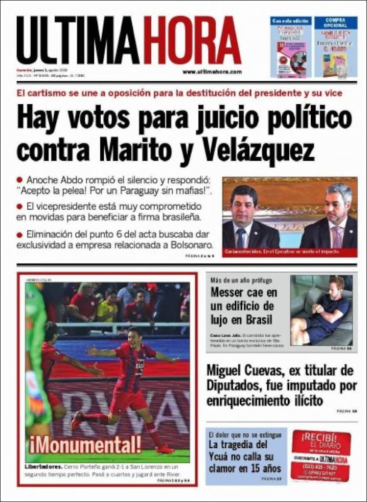 Portada de Última Hora (Paraguay)