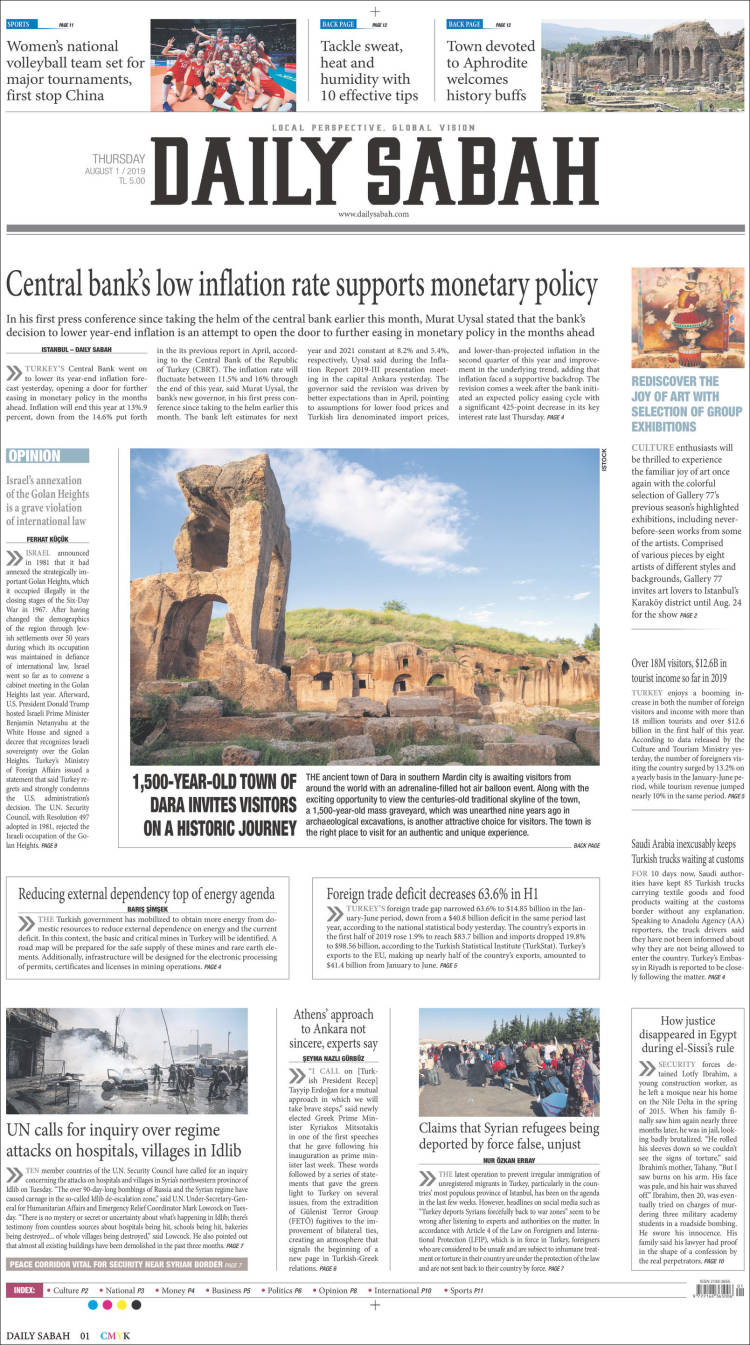 Portada de Daily Sabah (Turqu&iacute;a)