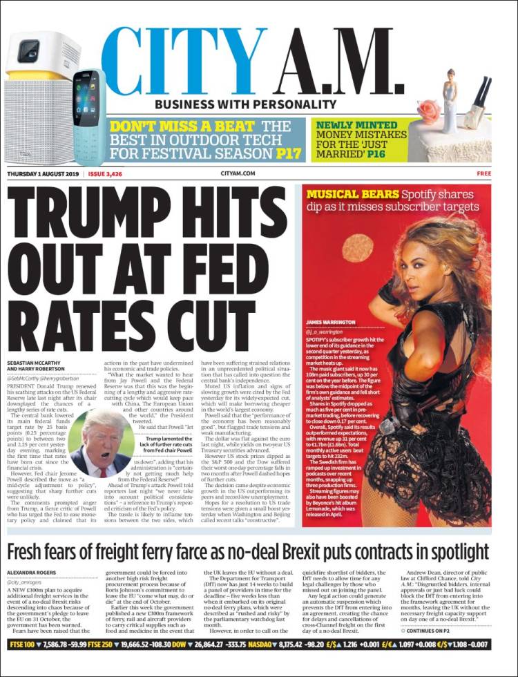 Portada de City A.M. (Reino Unido)